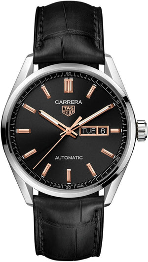 Buy Shop Tag Heuer Carrera Day Date Black Dial Black Leather Strap Watch for Men - WBN2013.FC6503 USA Online
