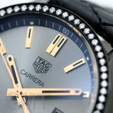 Buy Shop Tag Heuer Carrera Diamonds Anthracite Black Dial Black Leather Strap Watch for Women - WAR1115.FC6392 USA Online