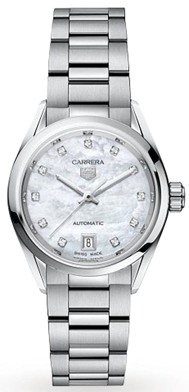 Buy Shop Tag Heuer Carrera Diamonds Mother of Pearl Dial Silver Steel Strap Watch for Women - WBN2412.BA0621 USA Online