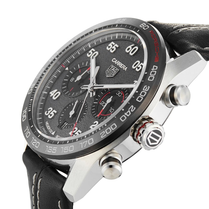 Buy Shop Tag Heuer Carrera Porsche Chronograph Special Edition Black Dial Black Leather Strap Watch for Men - CBN2A1F.FC6492 USA Online