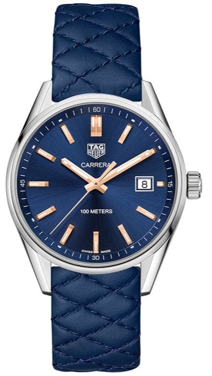 Buy Shop Tag Heuer Carrera Quartz Blue Dial Blue Calfskin Leather Strap Watch for Women - WAR1112.FC6391 USA Online