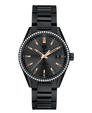 Buy Shop Tag Heuer Carrera Quartz Diamonds Black Dial Black Steel Strap Watch for Women - WAR1115.BA0602 USA Online