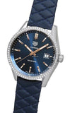Buy Shop Tag Heuer Carrera Quartz Diamonds Blue Dial Blue Leather Strap Watch for Women - WAR1114.FC6391 USA Online