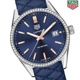 Buy Shop Tag Heuer Carrera Quartz Diamonds Blue Dial Blue Leather Strap Watch for Women - WAR1114.FC6391 USA Online