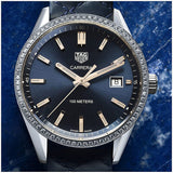 Buy Shop Tag Heuer Carrera Quartz Diamonds Blue Dial Blue Leather Strap Watch for Women - WAR1114.FC6391 USA Online