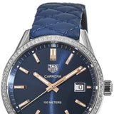 Buy Shop Tag Heuer Carrera Quartz Diamonds Blue Dial Blue Leather Strap Watch for Women - WAR1114.FC6391 USA Online
