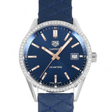 Buy Shop Tag Heuer Carrera Quartz Diamonds Blue Dial Blue Leather Strap Watch for Women - WAR1114.FC6391 USA Online