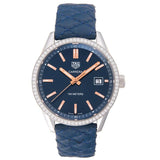 Buy Shop Tag Heuer Carrera Quartz Diamonds Blue Dial Blue Leather Strap Watch for Women - WAR1114.FC6391 USA Online