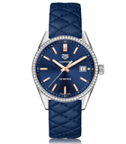 Buy Shop Tag Heuer Carrera Quartz Diamonds Blue Dial Blue Leather Strap Watch for Women - WAR1114.FC6391 USA Online