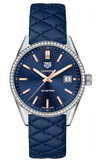 Buy Shop Tag Heuer Carrera Quartz Diamonds Blue Dial Blue Leather Strap Watch for Women - WAR1114.FC6391 USA Online