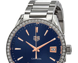 Buy Shop Tag Heuer Carrera Quartz Diamonds Blue Dial Silver Steel Strap Watch for Women - WAR1114.BA0601 USA Online