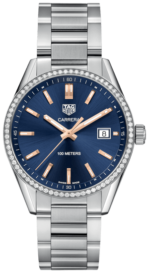 Buy Shop Tag Heuer Carrera Quartz Diamonds Blue Dial Silver Steel Strap Watch for Women - WAR1114.BA0601 USA Online