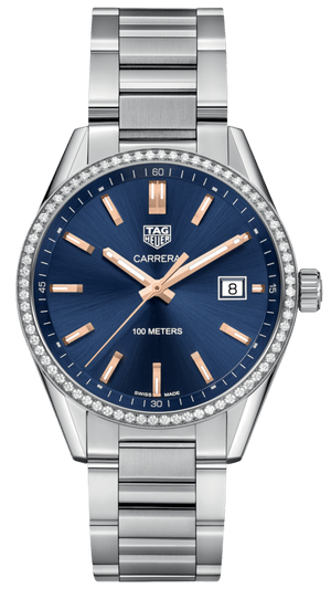 Buy Shop Tag Heuer Carrera Quartz Diamonds Blue Dial Silver Steel Strap Watch for Women - WAR1114.BA0601 USA Online