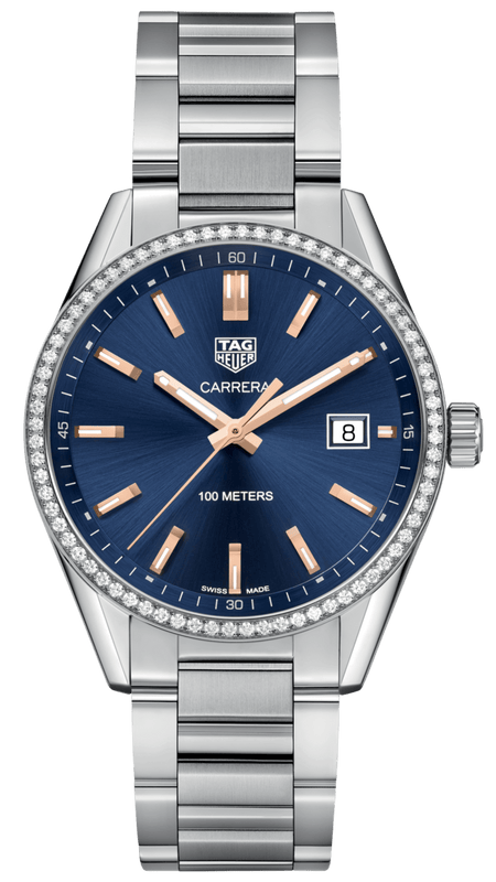 Buy Shop Tag Heuer Carrera Quartz Diamonds Blue Dial Silver Steel Strap Watch for Women - WAR1114.BA0601 USA Online