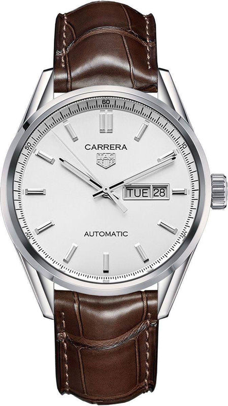 Buy Shop Tag Heuer Carrera Day Date Silver Dial Brown Leather Strap Watch for Men - WBN2011.FC6484 USA Online