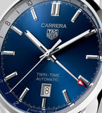 Buy Shop Tag Heuer Carrera Twin Time Blue Dial Silver Steel Strap Watch for Men - WBN201A.BA0640 USA Online