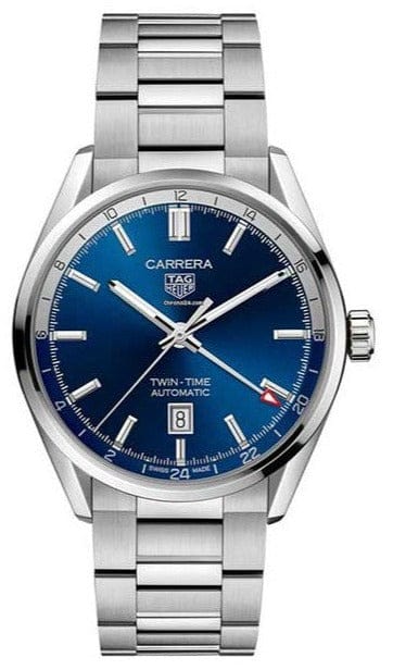 Buy Shop Tag Heuer Carrera Twin Time Blue Dial Silver Steel Strap Watch for Men - WBN201A.BA0640 USA Online