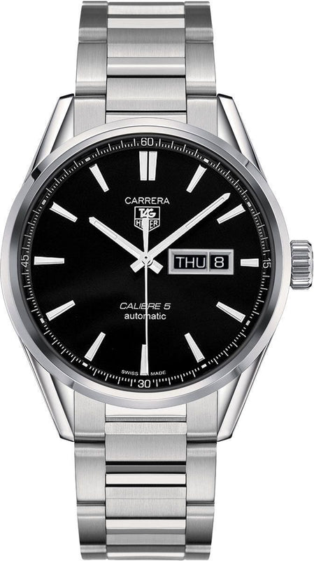 Buy Shop Tag Heuer Carrera Calibre 5 Automatic Black Dial Silver Steel Strap Watch for Men - WAR201A.BA0723 USA Online