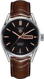 Tag Heuer Carrera Automatic Black Dial Brown Leather Strap Watch for Men - WAR201C.FC6291