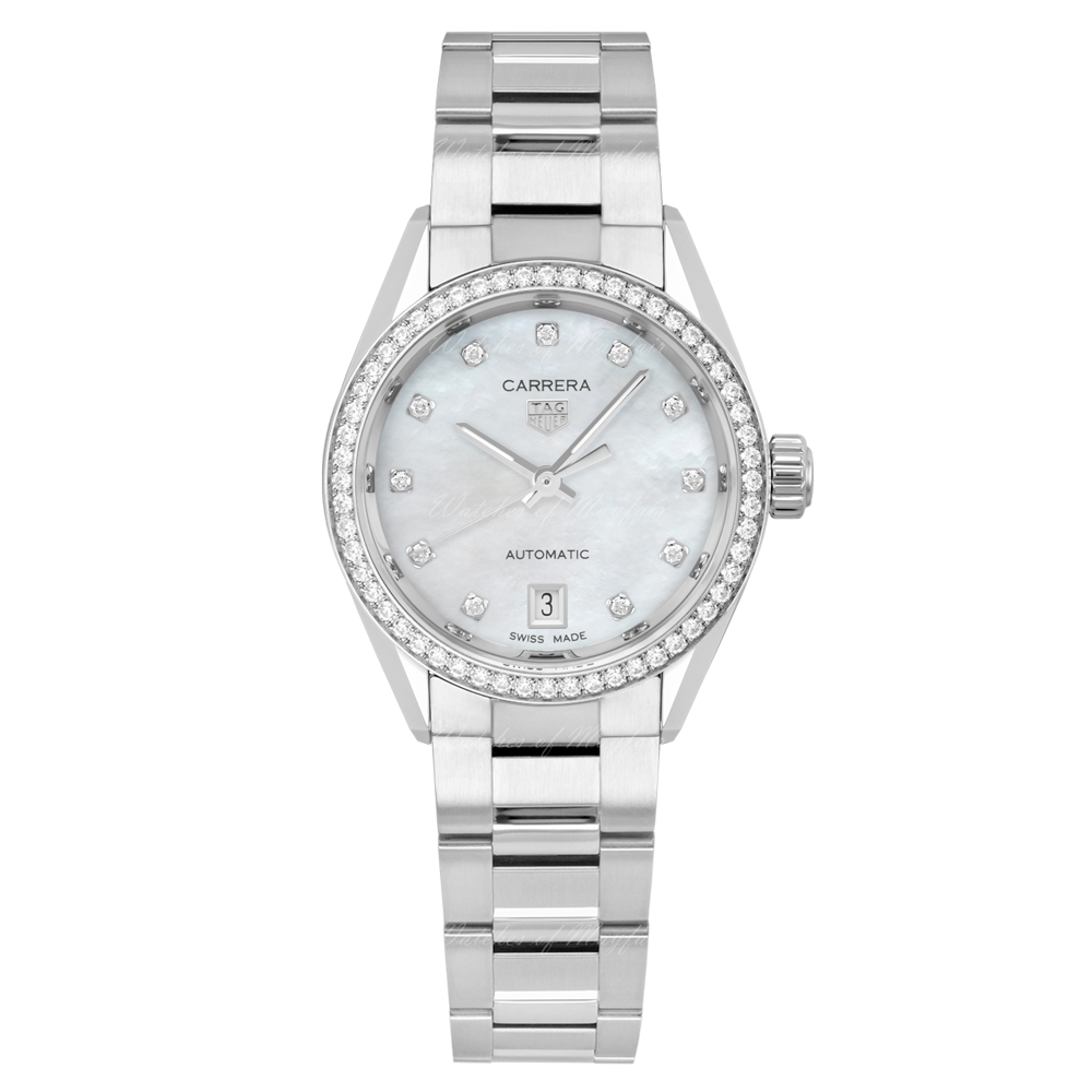 Buy Shop Tag Heuer Carrera Date Diamonds Mother of Pearl Dial Silver Steel Strap Watch for Women - WBN2414.BA0621 USA Online