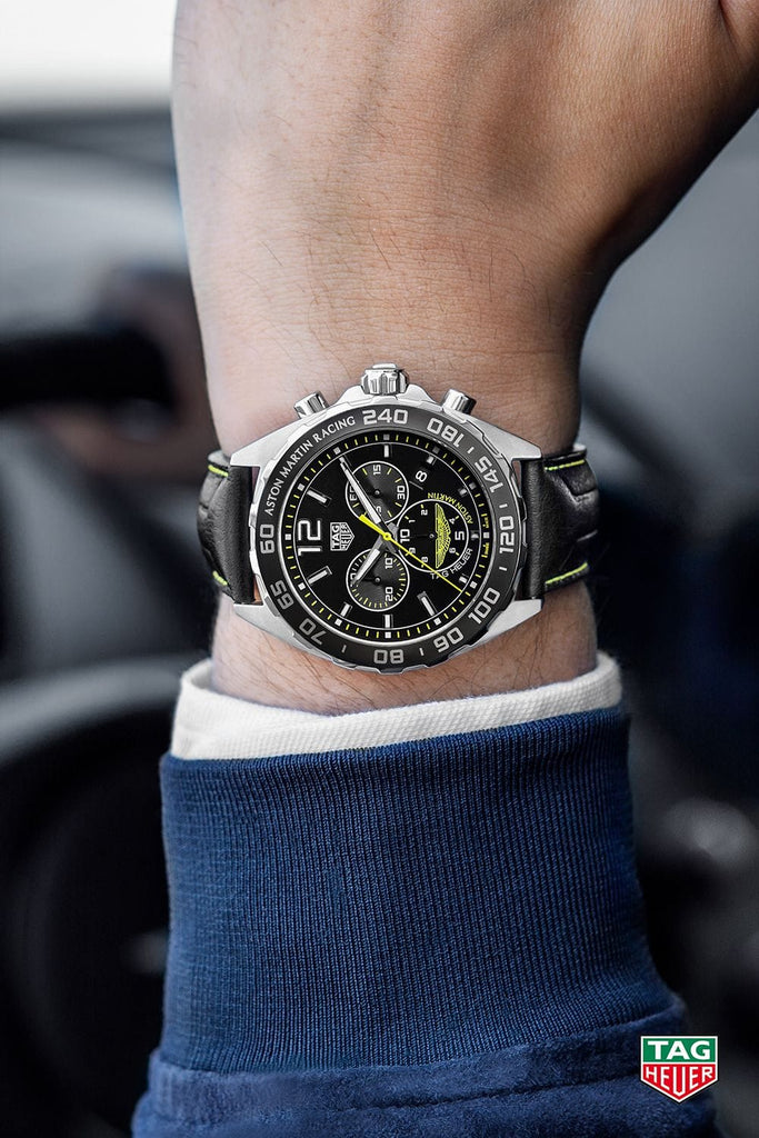 Buy Shop Tag Heuer Formula 1 Aston Martin Black Dial Black Leather Strap Watch for Men - CAZ101P.FC8245 USA Online