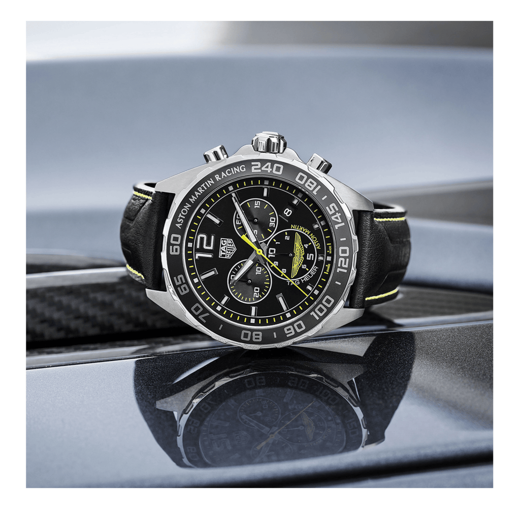 Tag Heuer Formula 1 Aston Martin Black Dial Black Leather Strap Watch for Men - CAZ101P.FC8245