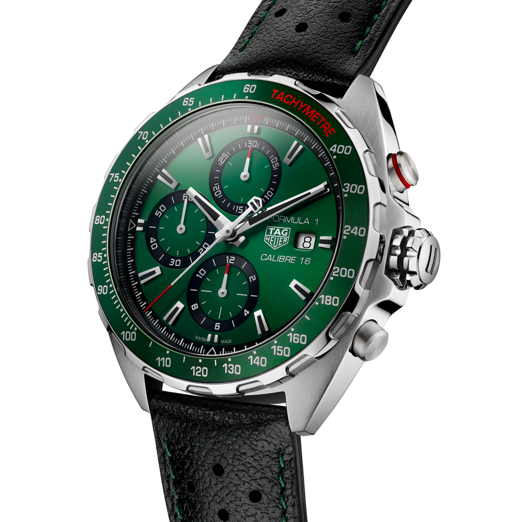 Buy Shop Tag Heuer Formula 1 Calibre 16 Automatic Chronograph Green Dial Black Leather Strap Watch for Men - CAZ2016.FC6473 USA Online