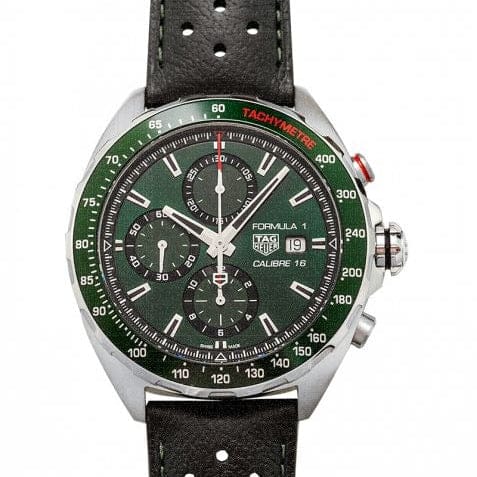 Buy Shop Tag Heuer Formula 1 Calibre 16 Automatic Chronograph Green Dial Black Leather Strap Watch for Men - CAZ2016.FC6473 USA Online