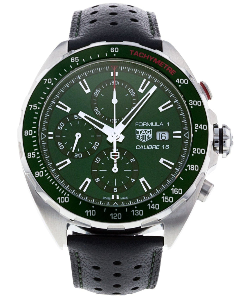 Buy Shop Tag Heuer Formula 1 Calibre 16 Automatic Chronograph Green Dial Black Leather Strap Watch for Men - CAZ2016.FC6473 USA Online