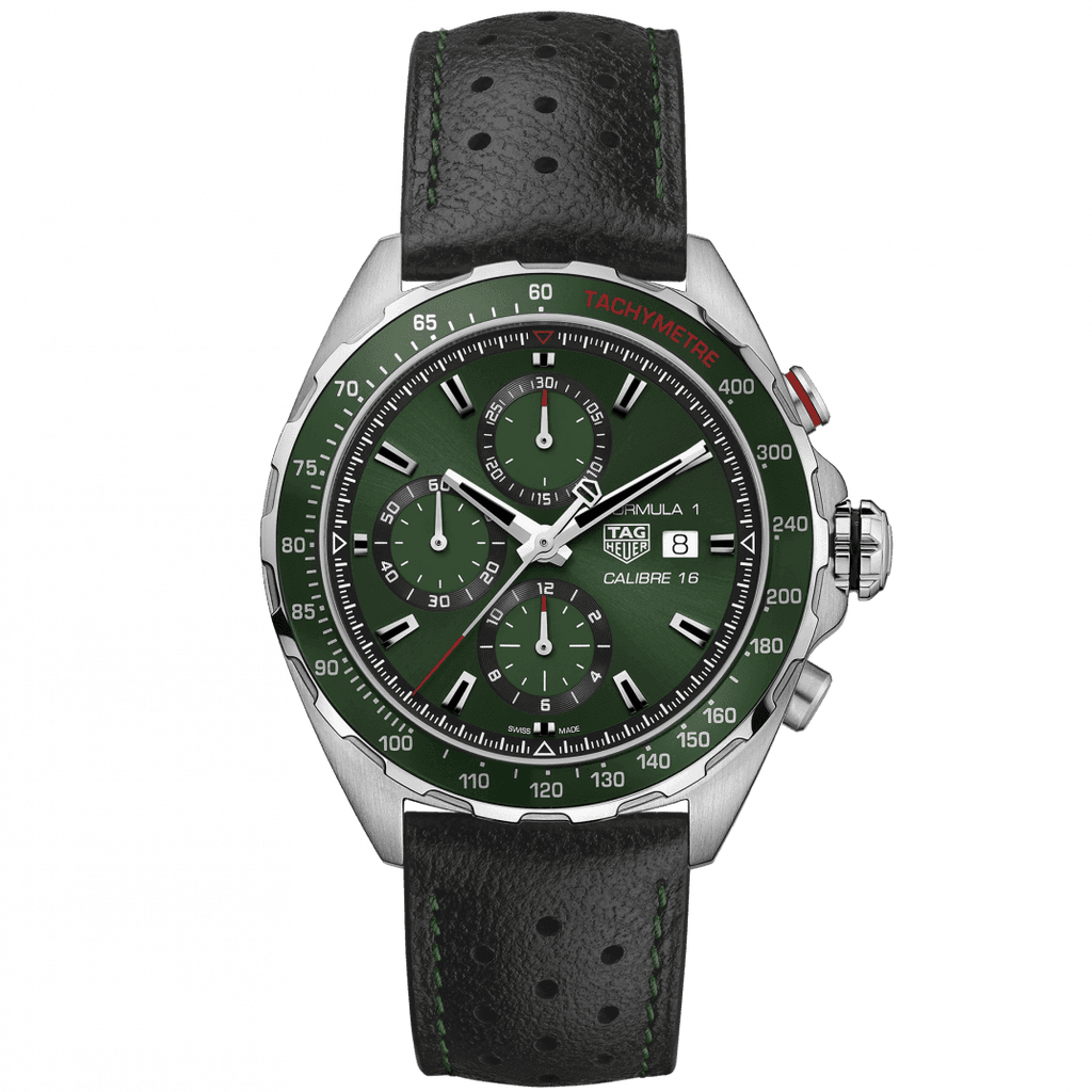 Buy Shop Tag Heuer Formula 1 Calibre 16 Automatic Chronograph Green Dial Black Leather Strap Watch for Men - CAZ2016.FC6473 USA Online