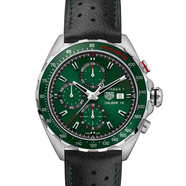 Buy Shop Tag Heuer Formula 1 Calibre 16 Automatic Chronograph Green Dial Black Leather Strap Watch for Men - CAZ2016.FC6473 USA Online
