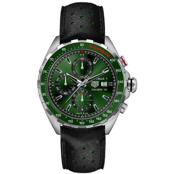 Buy Shop Tag Heuer Formula 1 Calibre 16 Automatic Chronograph Green Dial Black Leather Strap Watch for Men - CAZ2016.FC6473 USA Online