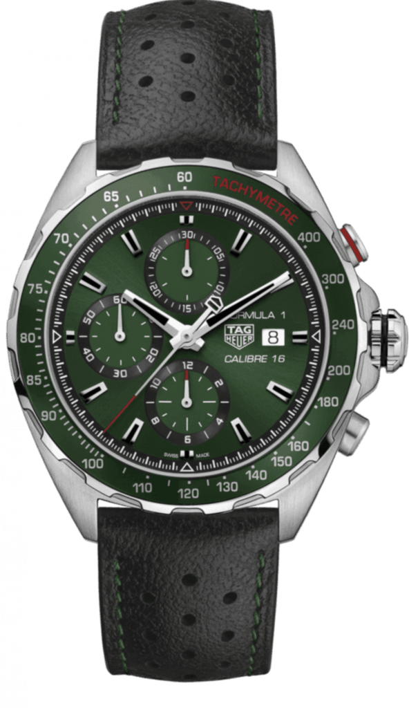 Buy Shop Tag Heuer Formula 1 Calibre 16 Automatic Chronograph Green Dial Black Leather Strap Watch for Men - CAZ2016.FC6473 USA Online