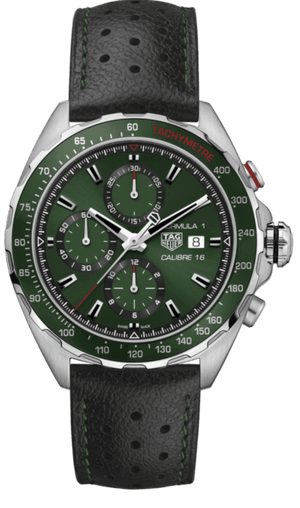 Buy Shop Tag Heuer Formula 1 Calibre 16 Automatic Chronograph Green Dial Black Leather Strap Watch for Men - CAZ2016.FC6473 USA Online