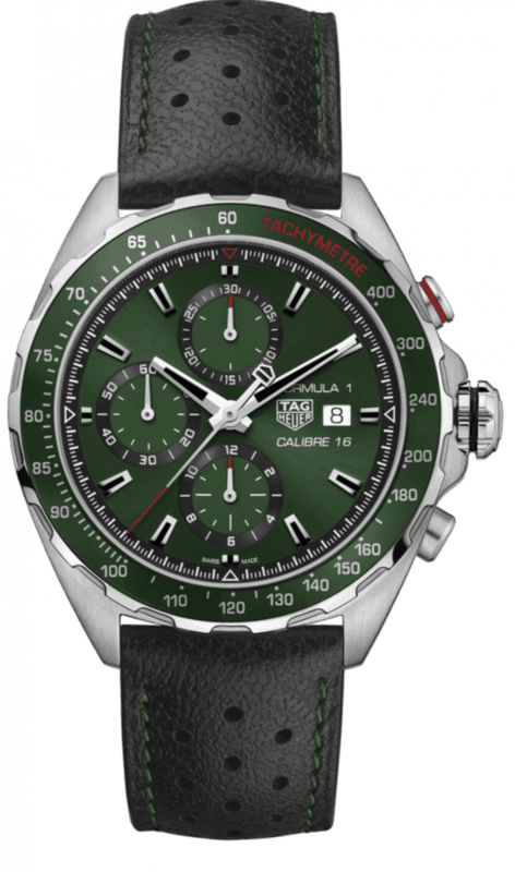 Buy Shop Tag Heuer Formula 1 Calibre 16 Automatic Chronograph Green Dial Black Leather Strap Watch for Men - CAZ2016.FC6473 USA Online