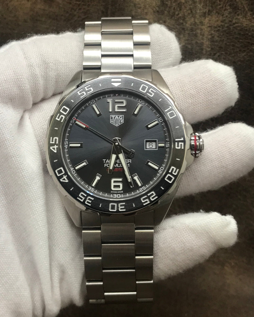 Buy Shop Tag Heuer Formula 1 Calibre 5 Chronograph Anthracite Dial Silver Steel Strap Watch for Men - WAZ2011.BA0842 USA Online