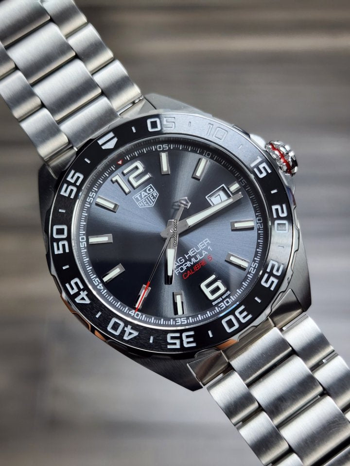 Buy Shop Tag Heuer Formula 1 Calibre 5 Chronograph Anthracite Dial Silver Steel Strap Watch for Men - WAZ2011.BA0842 USA Online