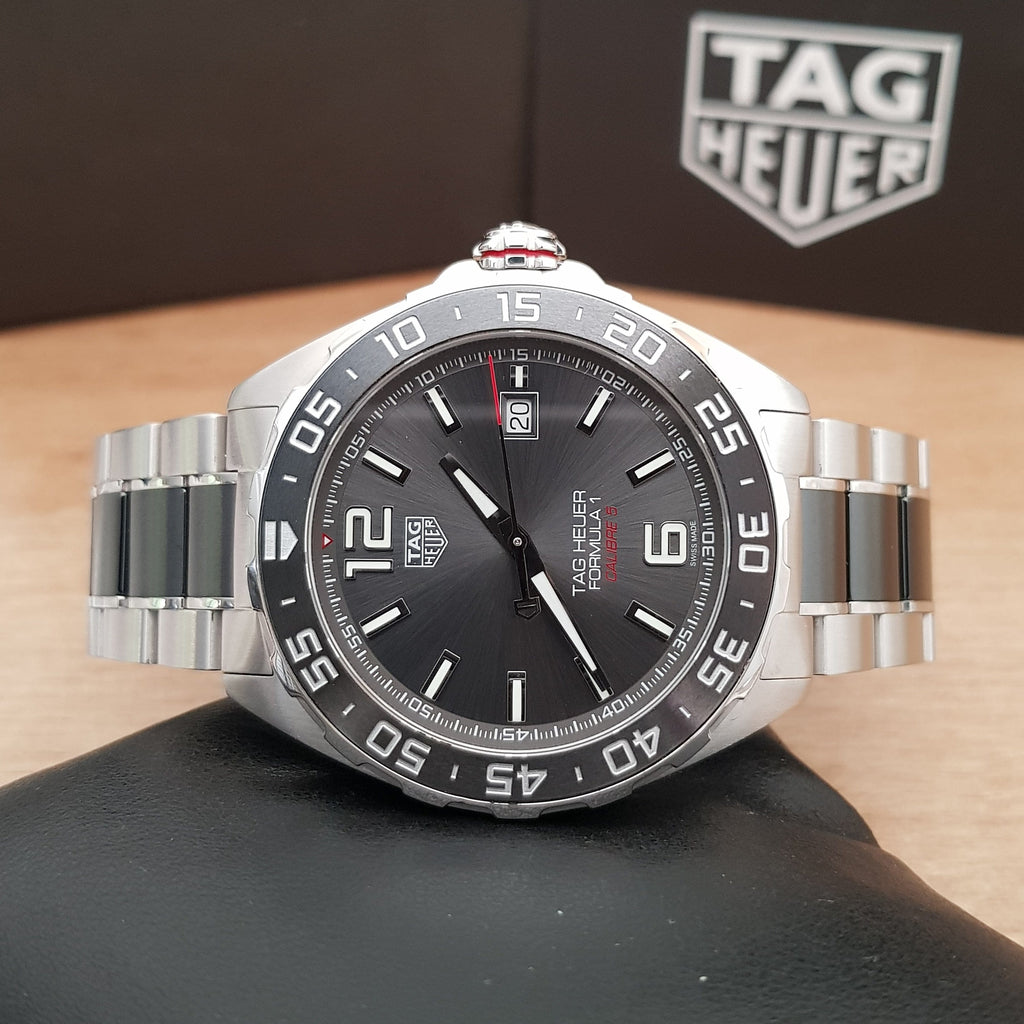 Buy Shop Tag Heuer Formula 1 Calibre 5 Chronograph Anthracite Dial Silver Steel Strap Watch for Men - WAZ2011.BA0842 USA Online