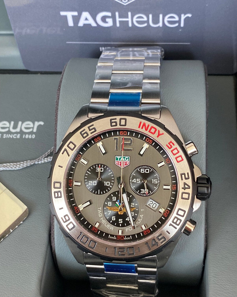 Buy Shop Tag Heuer Formula 1 Chronograph Indy 500 Special Edition Grey Dial Silver Steel Strap Watch for Men - CAZ1016.EB0058 USA Online