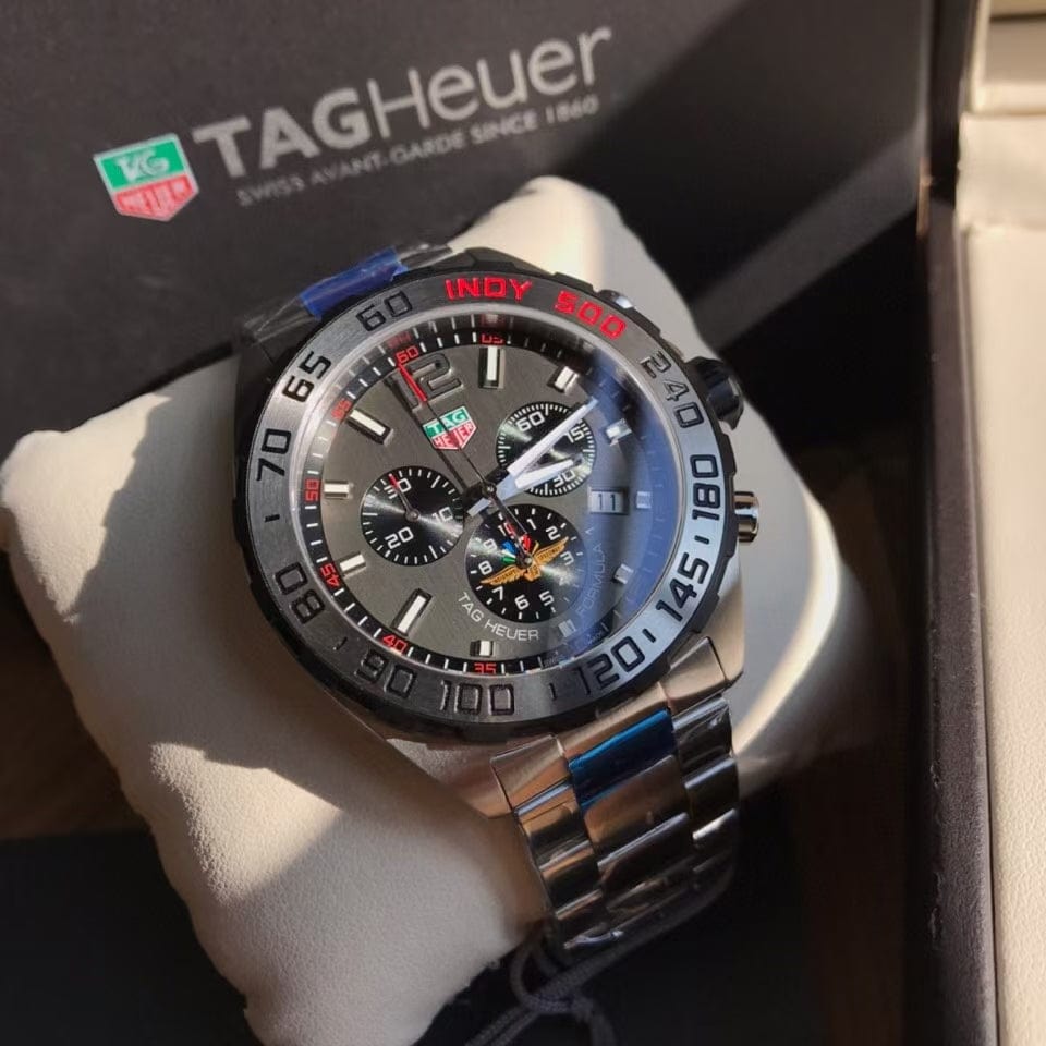 Buy Shop Tag Heuer Formula 1 Chronograph Indy 500 Special Edition Grey Dial Silver Steel Strap Watch for Men - CAZ1016.EB0058 USA Online