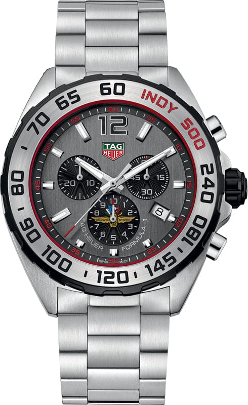 Buy Shop Tag Heuer Formula 1 Chronograph Indy 500 Special Edition Grey Dial Silver Steel Strap Watch for Men - CAZ1016.EB0058 USA Online
