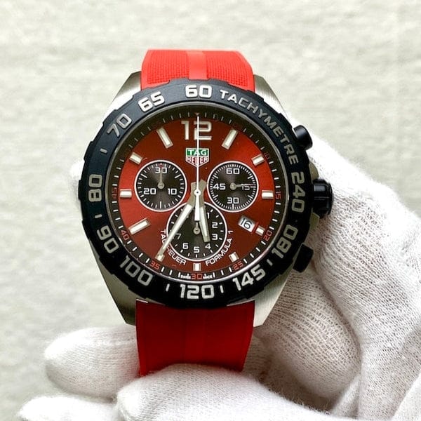 Tag Heuer Formula 1 Chronograph Red Dial Red Rubber Strap Watch for Men - CAZ101AN.FT8055