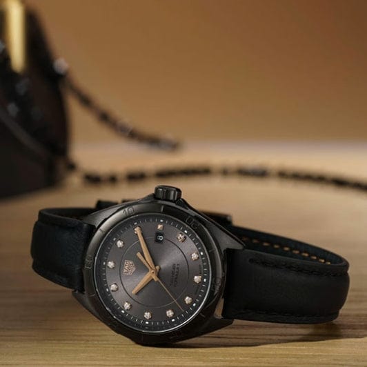 Buy Shop Tag Heuer Formula 1 Diamonds Black Dial Black Leather Strap Watch for Women - WBJ1417.FC8234 USA Online