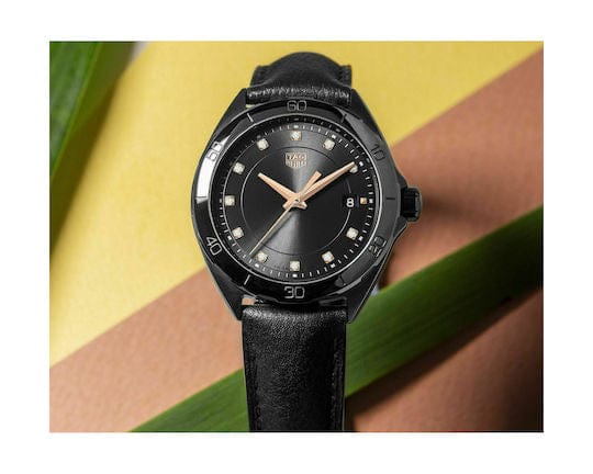 Buy Shop Tag Heuer Formula 1 Diamonds Black Dial Black Leather Strap Watch for Women - WBJ1417.FC8234 USA Online