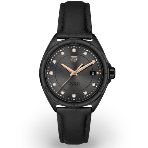 Buy Shop Tag Heuer Formula 1 Diamonds Black Dial Black Leather Strap Watch for Women - WBJ1417.FC8234 USA Online