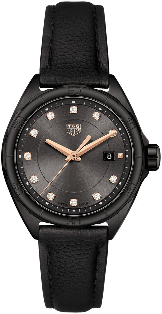 Buy Shop Tag Heuer Formula 1 Diamonds Black Dial Black Leather Strap Watch for Women - WBJ1417.FC8234 USA Online