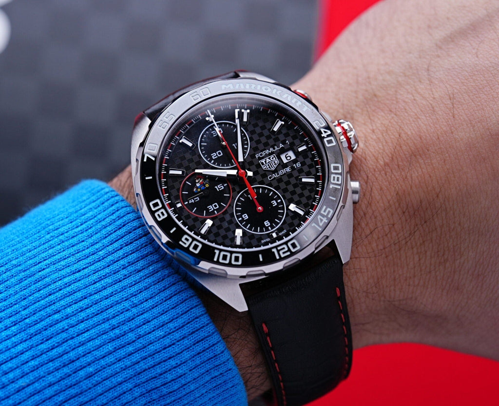 Buy Shop Tag Heuer Formula 1 Mario Kart Chronograph Black Dial Black Leather Strap Watch for Men - CAZ201E.FC6517 USA Online