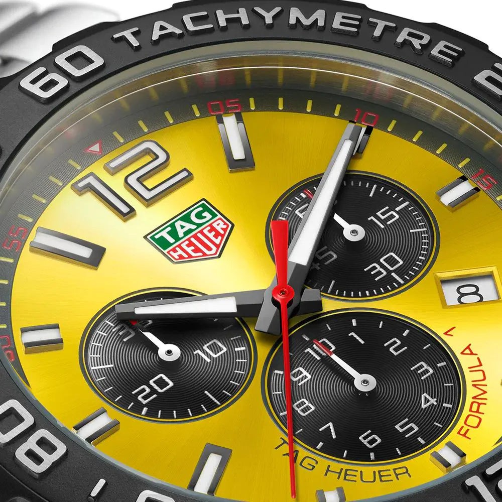 Buy Shop Tag Heuer Formula 1 Quartz Chronograph Yellow Dial Silver Steel Strap Watch for Men - CAZ101AM.BA0842 USA Online