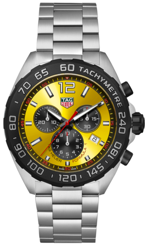 Buy Shop Tag Heuer Formula 1 Quartz Chronograph Yellow Dial Silver Steel Strap Watch for Men - CAZ101AM.BA0842 USA Online
