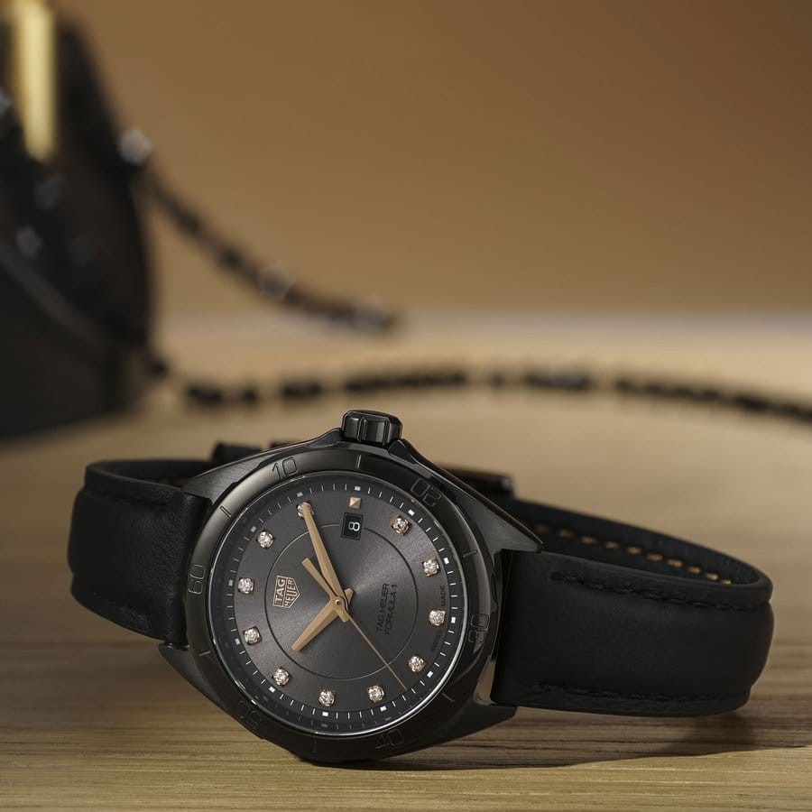 Buy Shop Tag Heuer Formula 1 Quartz Diamonds Black Dial Black Leather Strap Watch for Women - WBJ1317.FC8230 USA Online